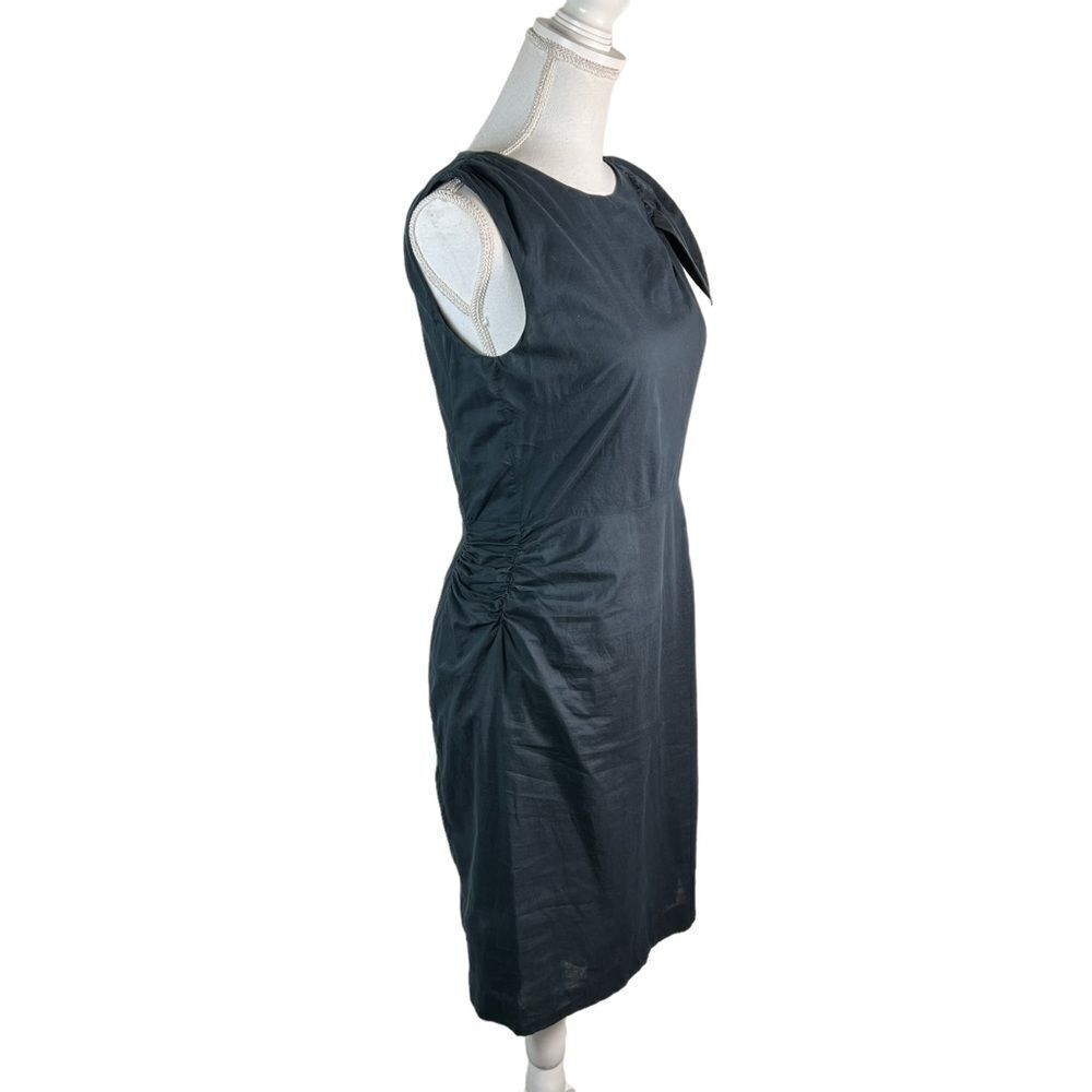 Dries Van Noten Navy Blue Ruffle Shoulder Cotten Sheath - Picture 11 of 14